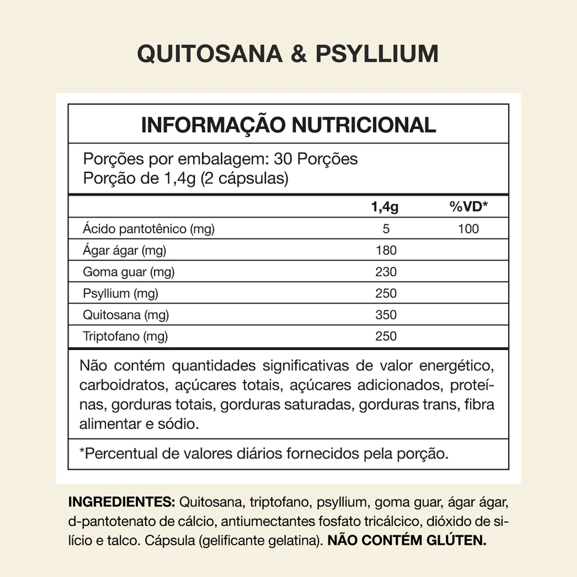 tabela nutricional quitosada e psyllium